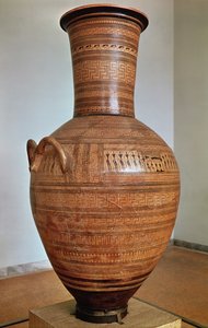 Dipylon Amphora ، جرة جنائزية على الطراز الهندسي من Kerameikos Necropolis ، أثينا ، c.750 قبل الميلاد (الطين) (انظر أيضًا 88063)